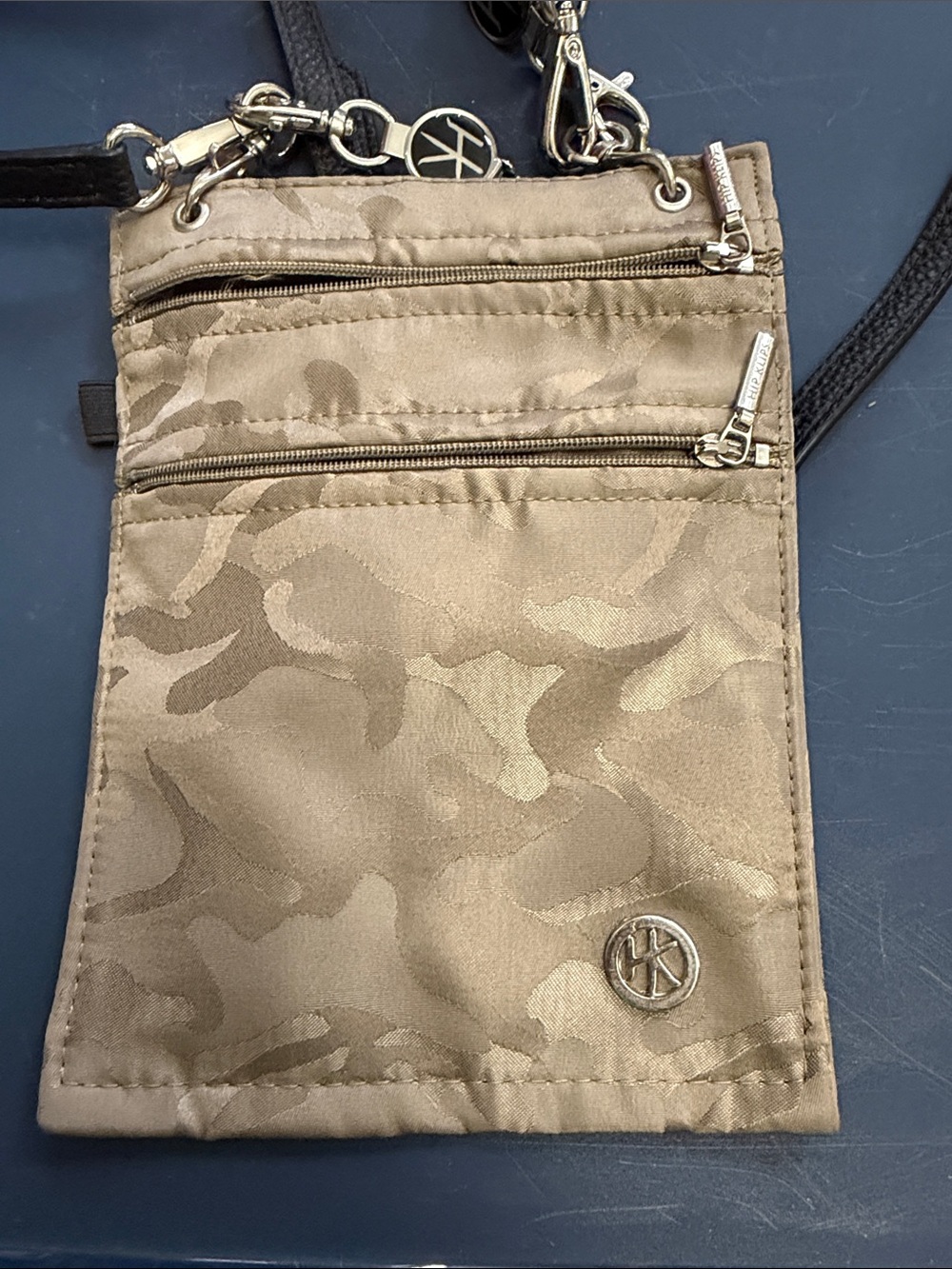 Kenneth Cole Tan Camouflage Crossbody Pouch with Black Strap